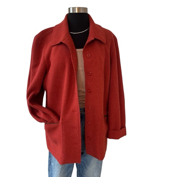 Vintage handmade rust wool felt coat button down M zip pockets - Picture 2 of 12